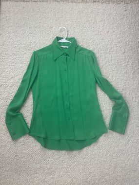ZARA Green Satin Button Down Shirt Blouse Size S